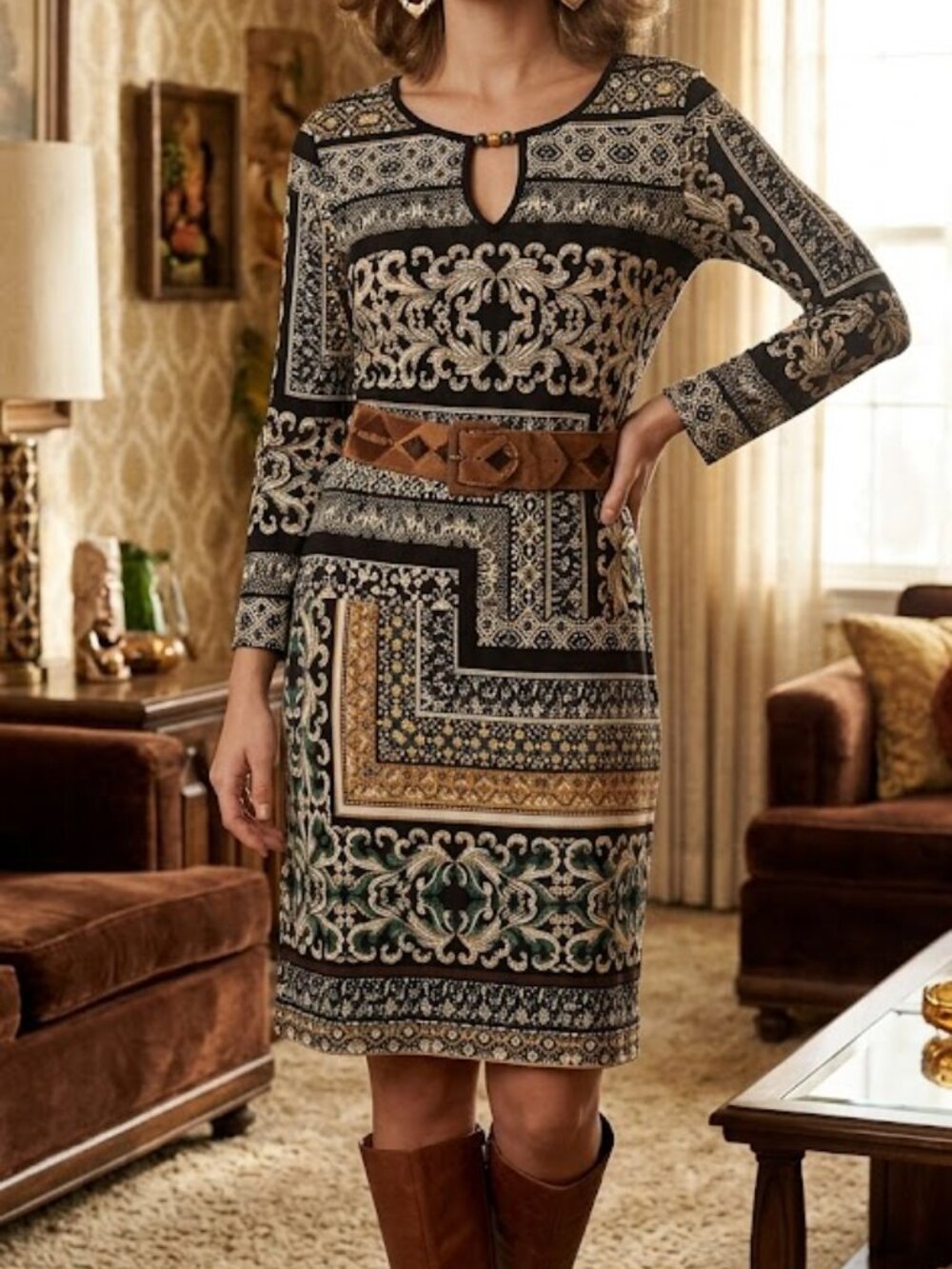 Long sleeved, print dress